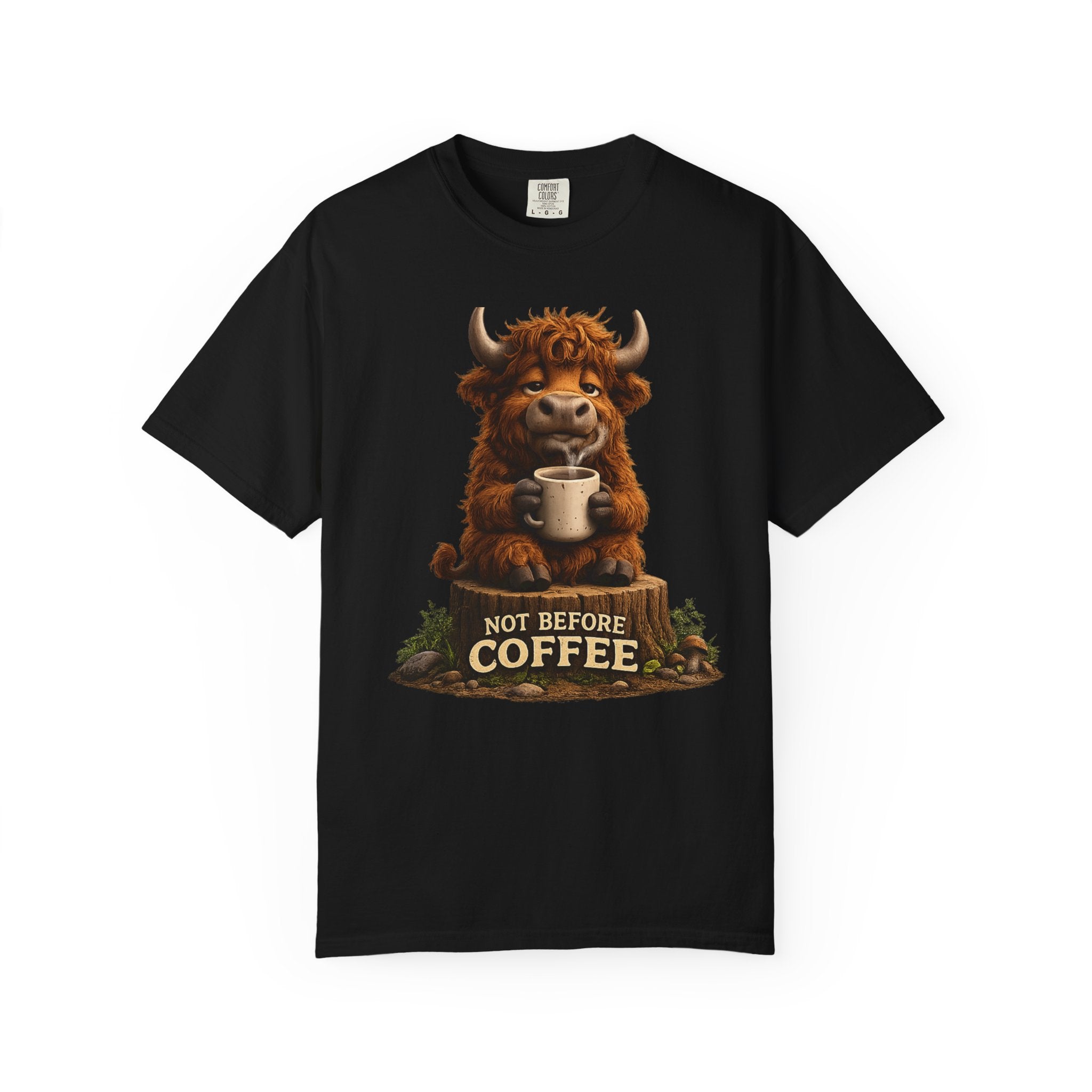 T-Shirt — Cute Highland Cow 'Not Before Coffee' Graphic Tee