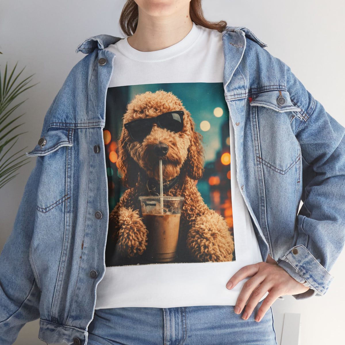 Dog with Coffee T-Shirt — Cool Poodle Drinking Iced Coffee Graphic Tee
