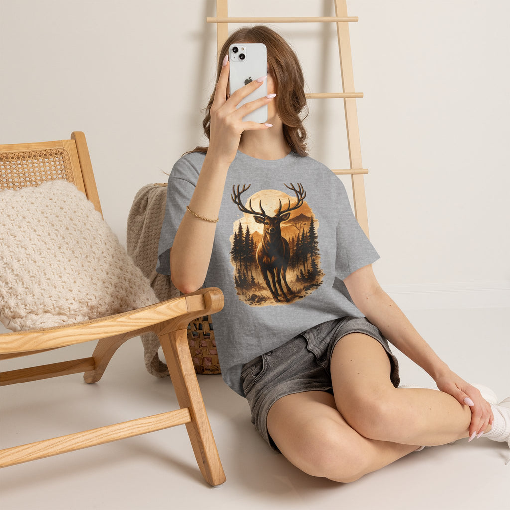 Deer Sunset Graphic Tee — Wilderness Stag Nature T-Shirt