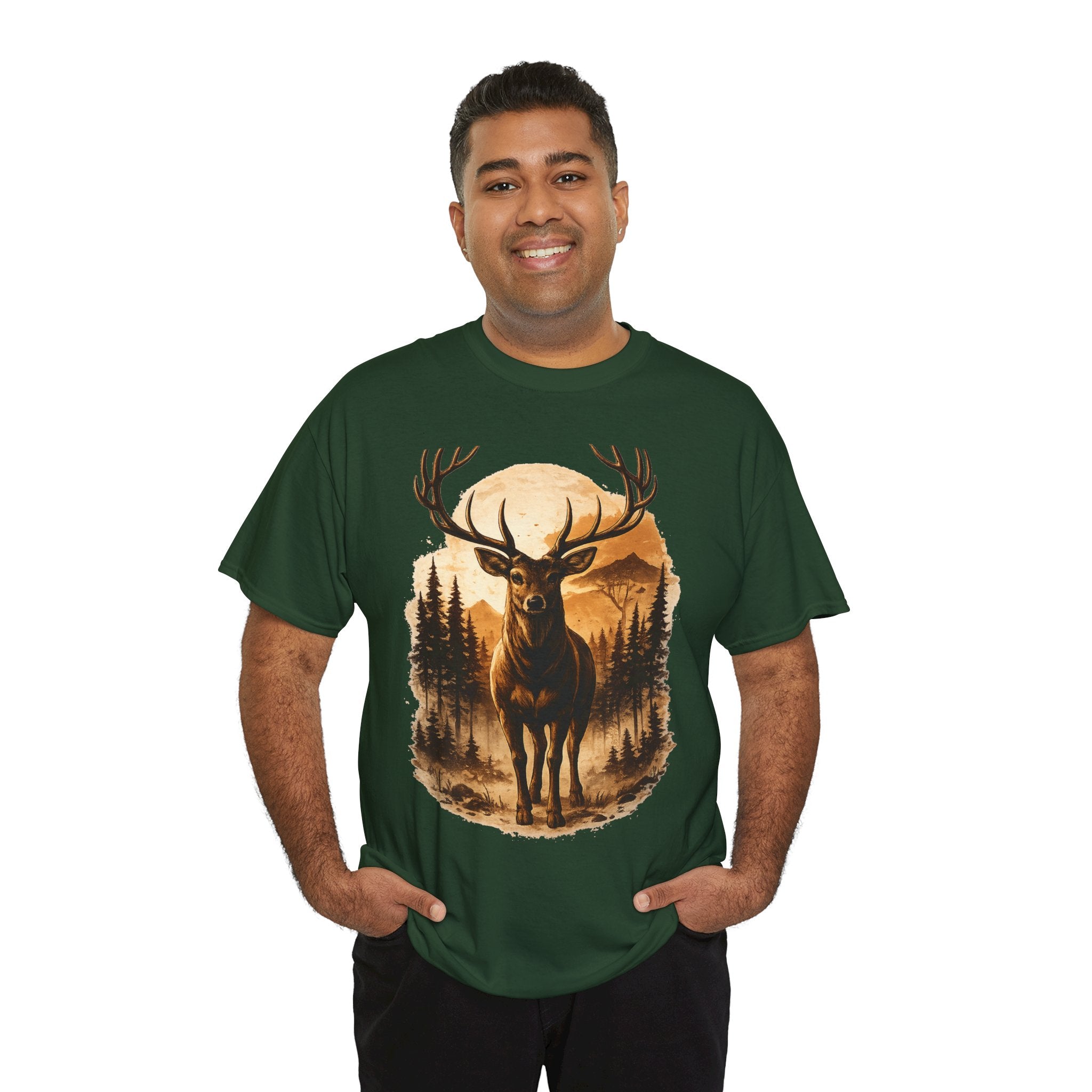 Deer Sunset Graphic Tee — Wilderness Stag Nature T-Shirt