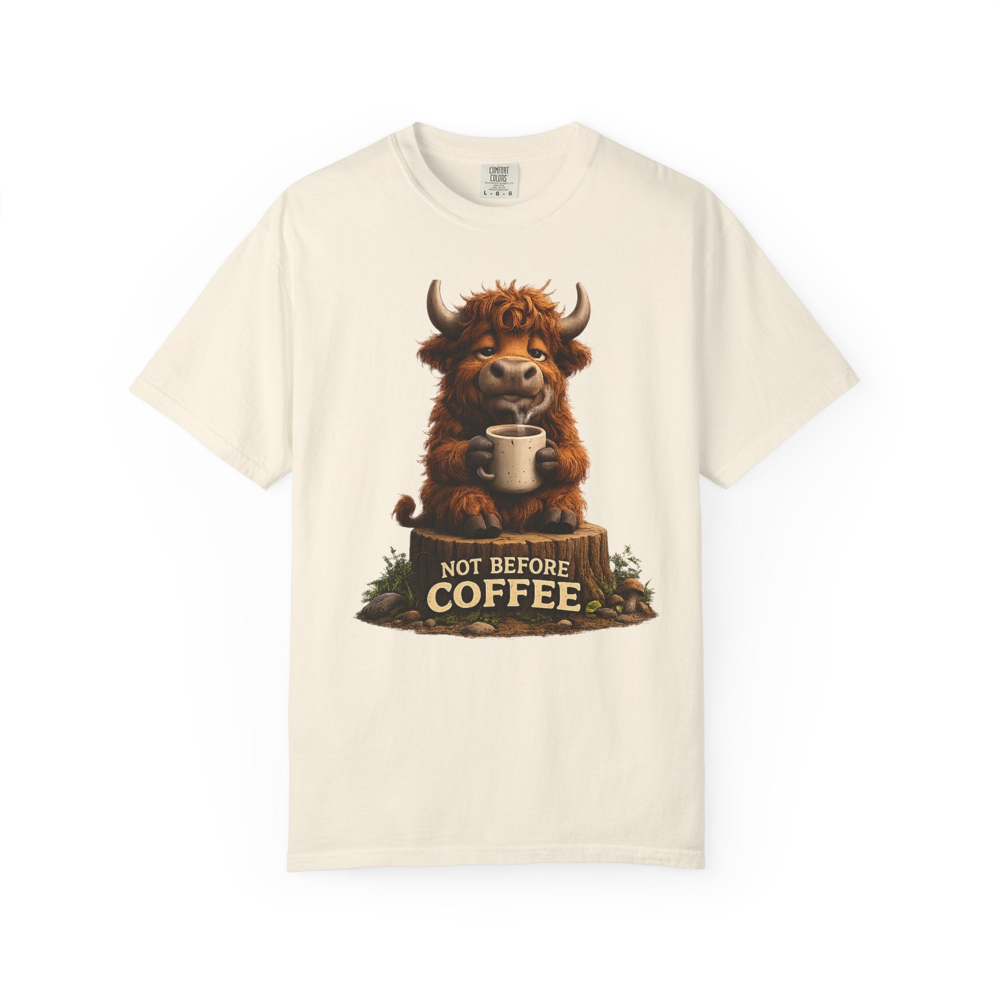T-Shirt — Cute Highland Cow 'Not Before Coffee' Graphic Tee
