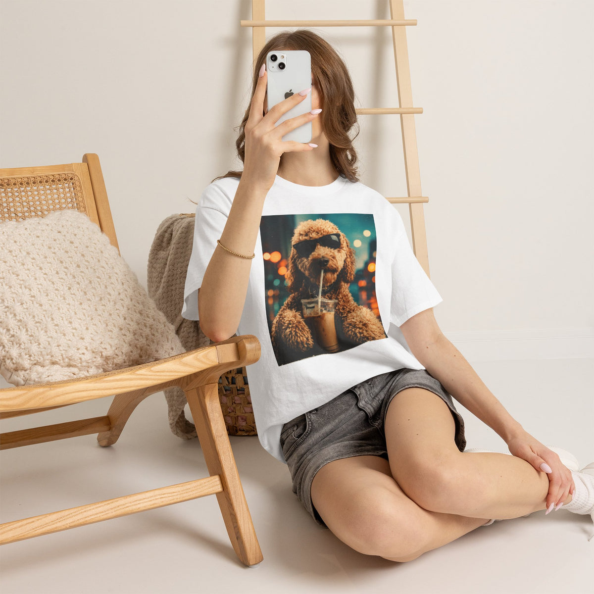 Dog with Coffee T-Shirt — Cool Poodle Drinking Iced Coffee Graphic Tee