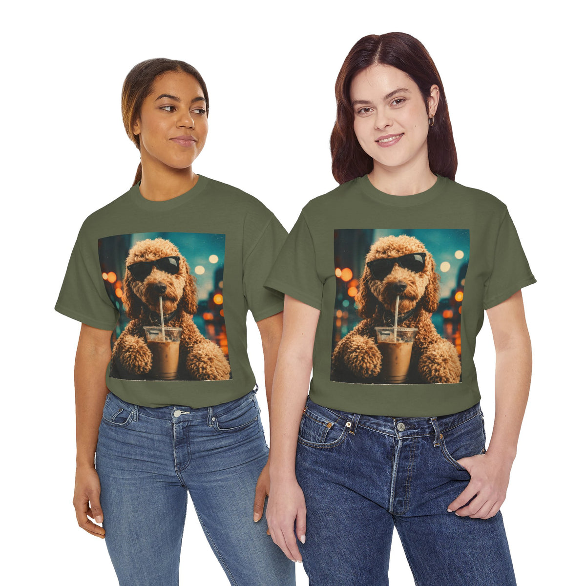 Dog with Coffee T-Shirt — Cool Poodle Drinking Iced Coffee Graphic Tee