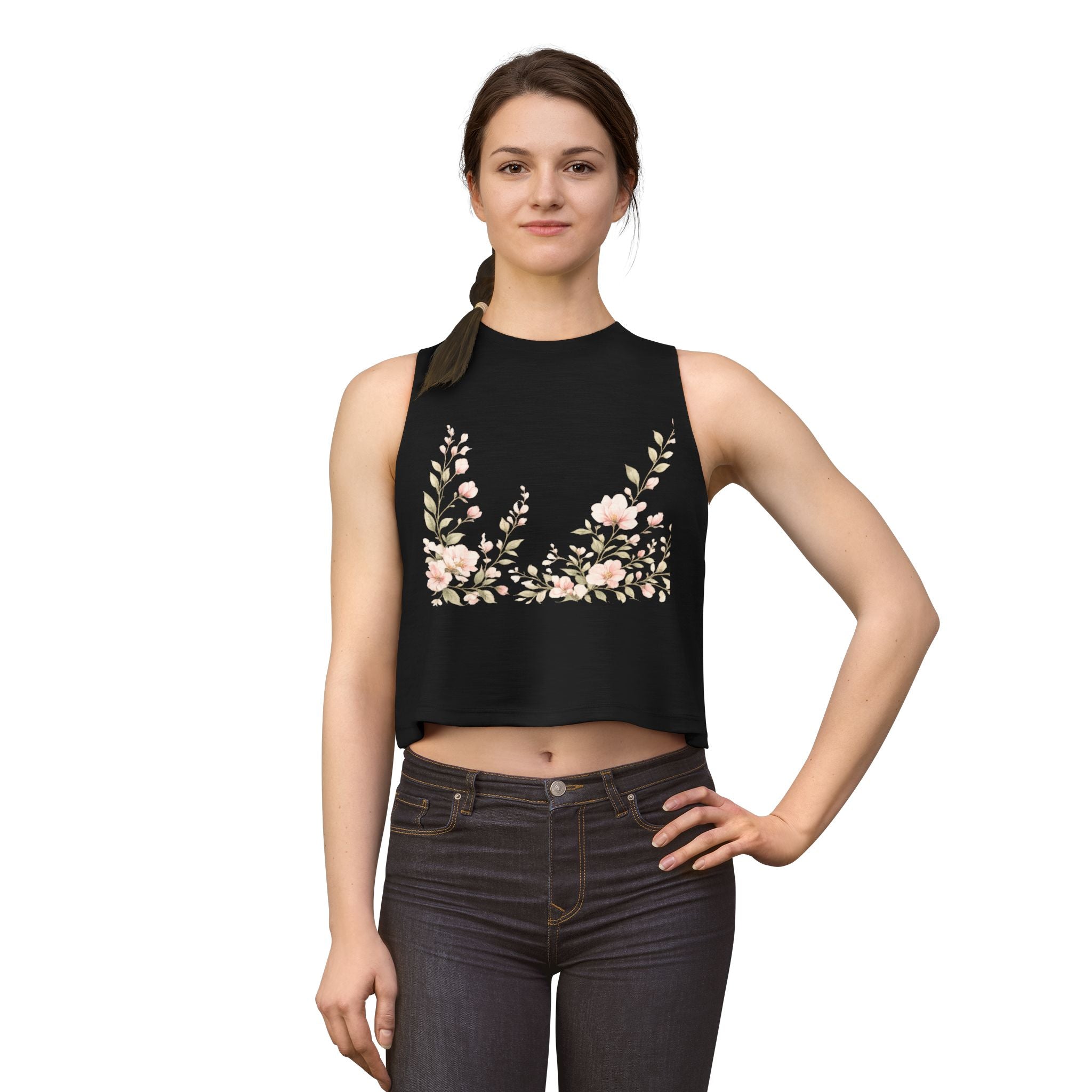 Floral Crop Top — Soft Pink Watercolor Blossoms