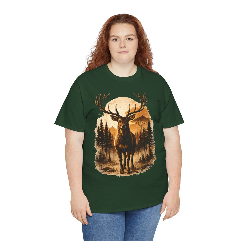 Deer Sunset Graphic Tee — Wilderness Stag Nature T-Shirt