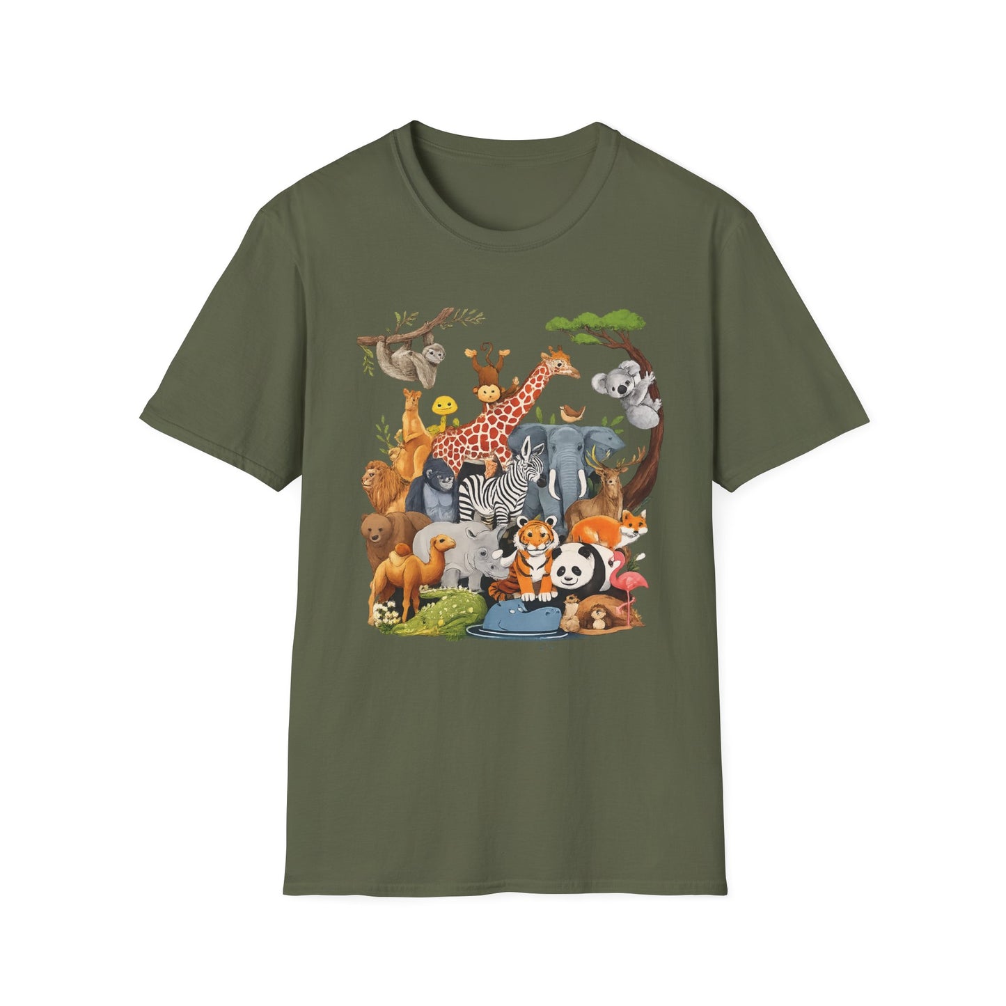 Safari Jungle Animals T-Shirt — Cute Giraffe, Zebra & Elephant Graphic Tee