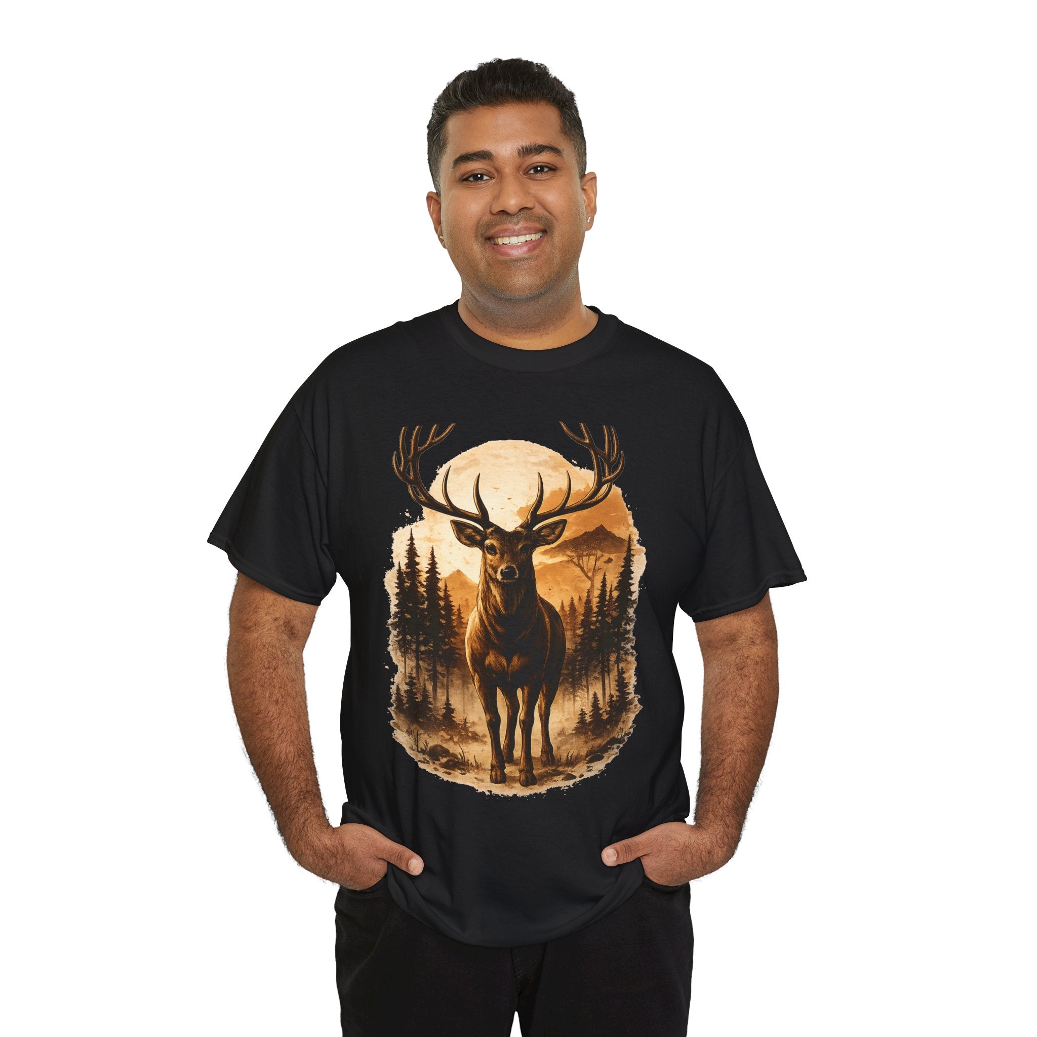 Deer Sunset Graphic Tee — Wilderness Stag Nature T-Shirt