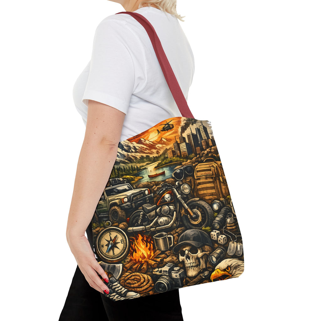 Adventure Motorcycle Tote Bag — Campfire Road Trip All-Over Print
