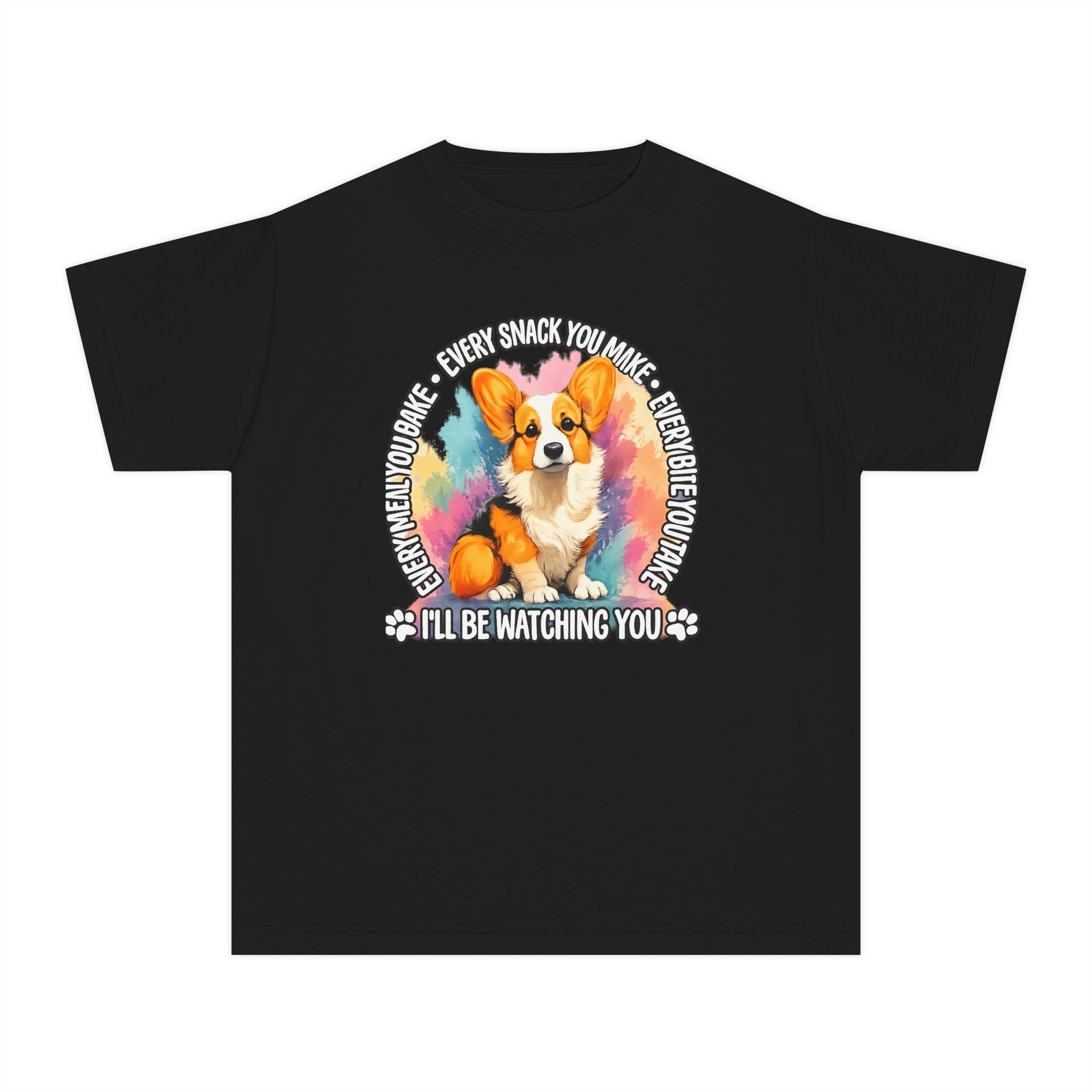 Corgi Snack Watch Youth Tee — "I'll Be Watching You" Cute Dog Graphic Shirt