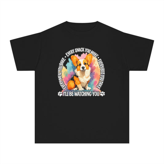Corgi Snack Watch Youth Tee — "I'll Be Watching You" Cute Dog Graphic Shirt