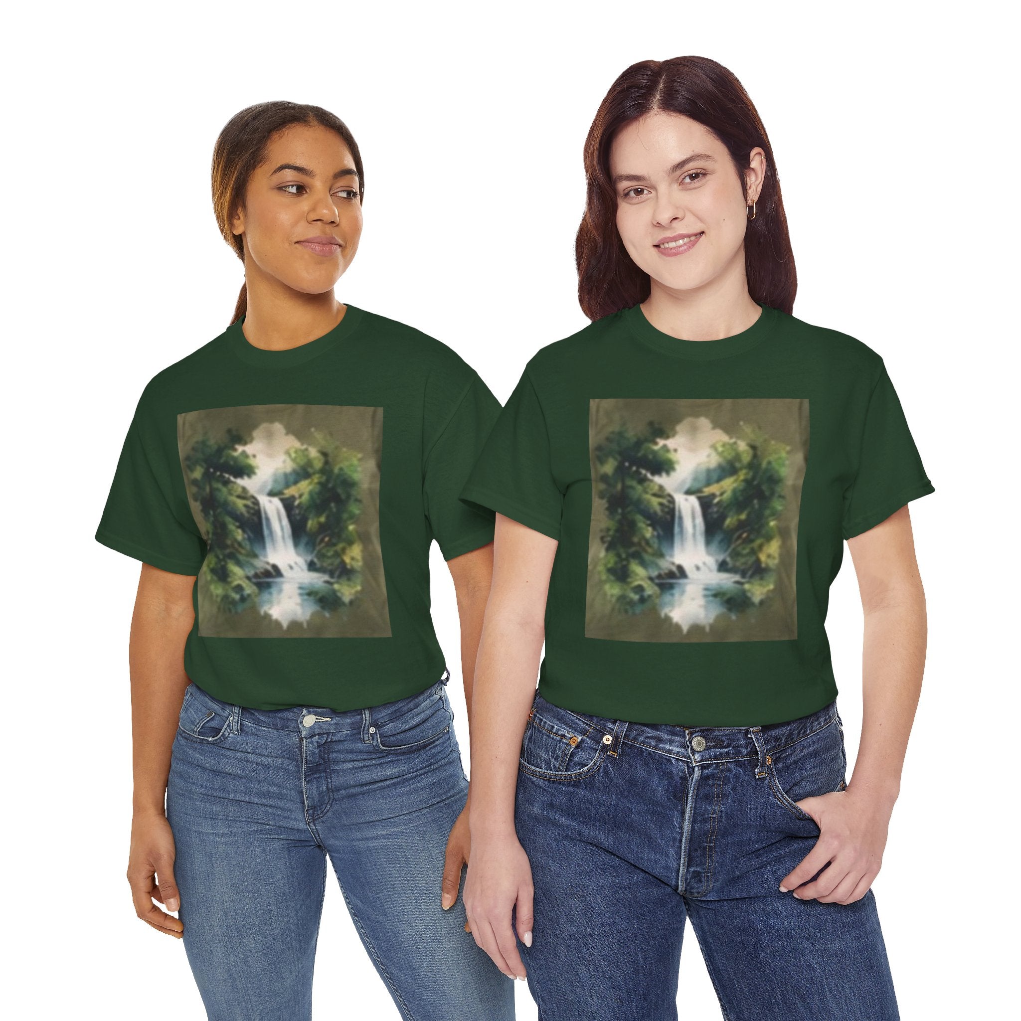 Waterfall Landscape T-Shirt — Vintage Forest Nature Tee