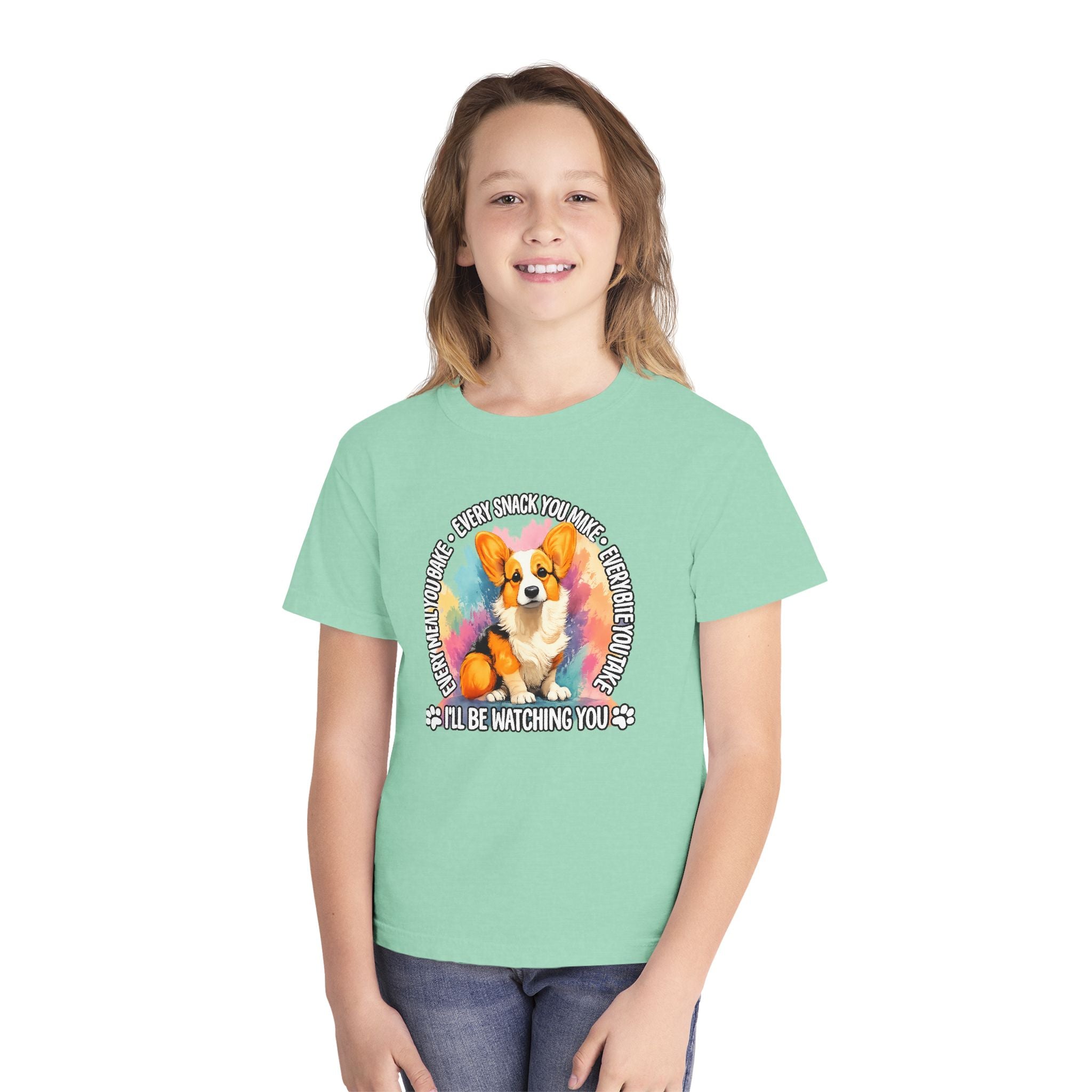 Corgi Snack Watch Youth Tee — "I'll Be Watching You" Cute Dog Graphic Shirt