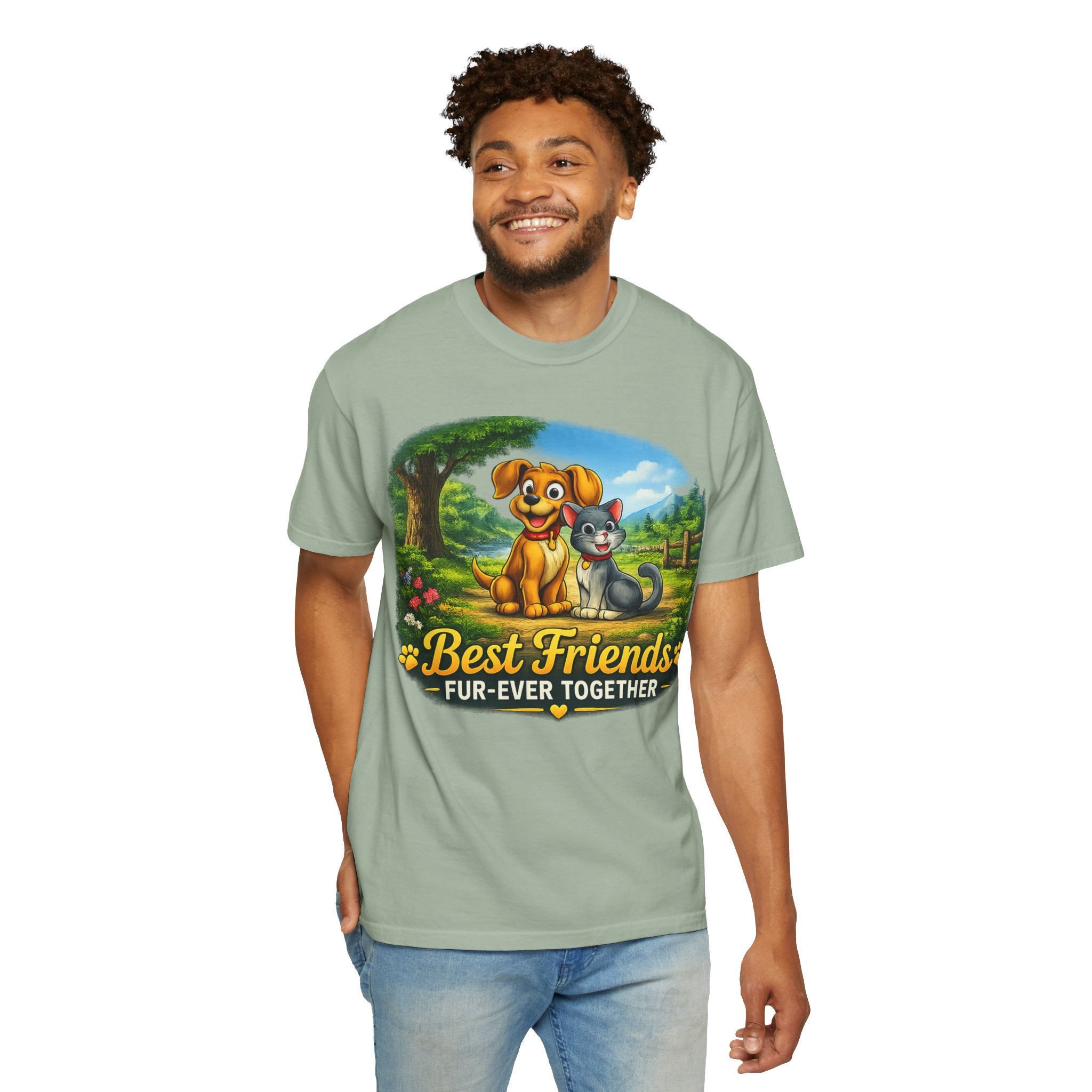 Best Friends T-Shirt — "Fur-Ever Together" Cute Dog & Cat Graphic Tee