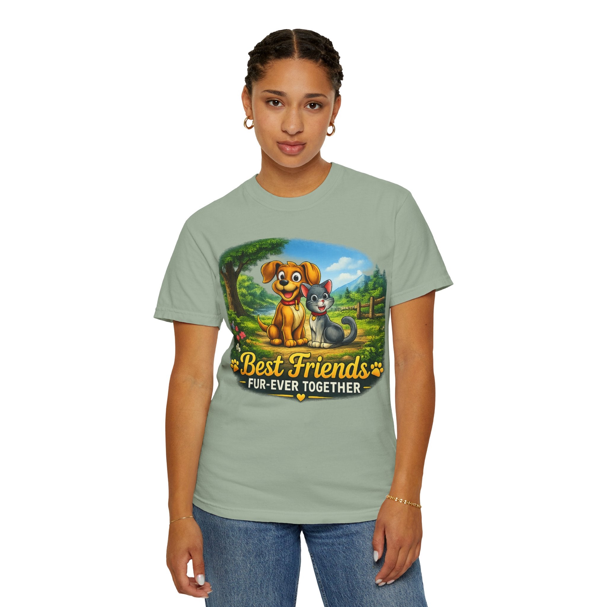 Best Friends T-Shirt — "Fur-Ever Together" Cute Dog & Cat Graphic Tee