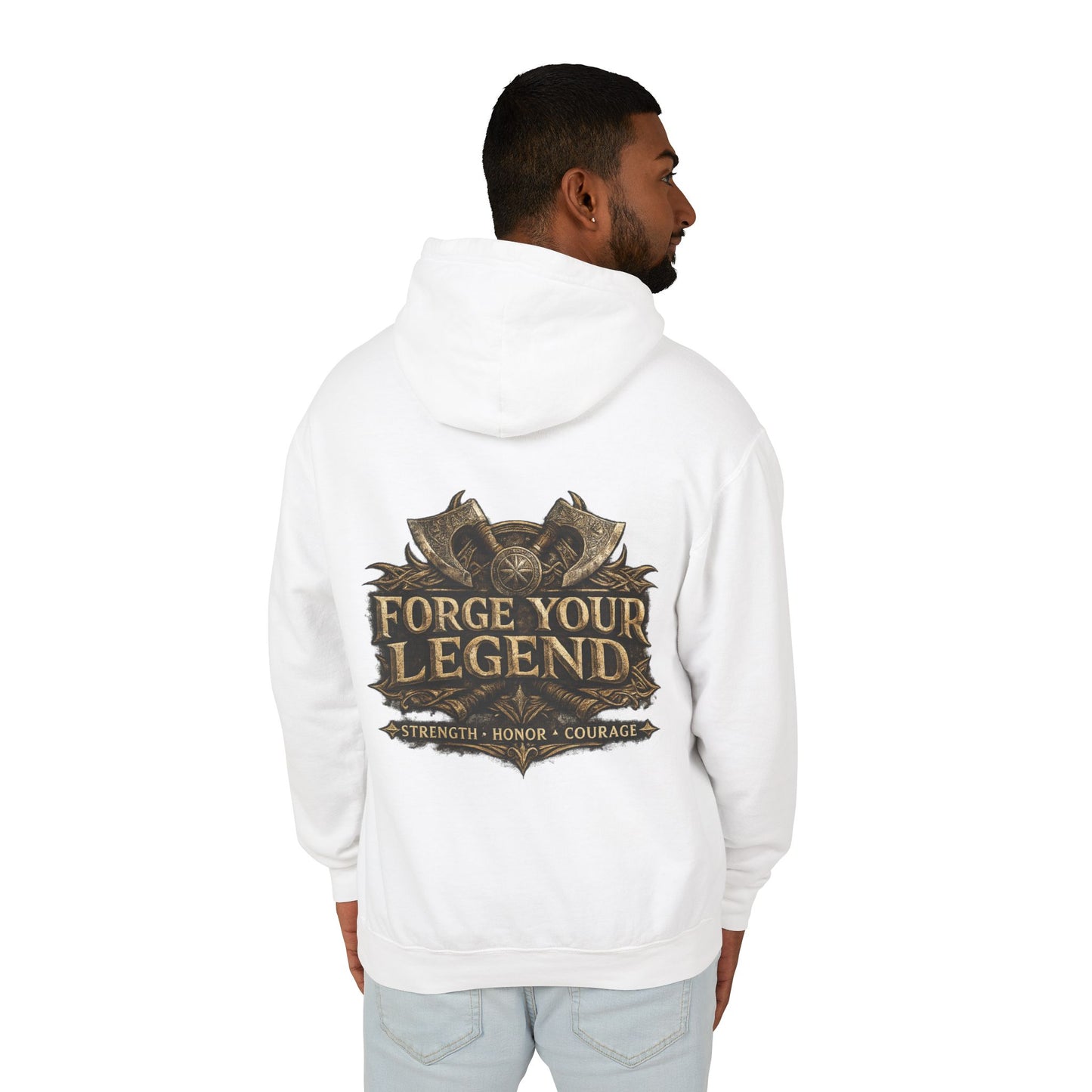 Viking Warrior Hoodie — "Forge Your Legend" Shield & Helmet Sweatshirt