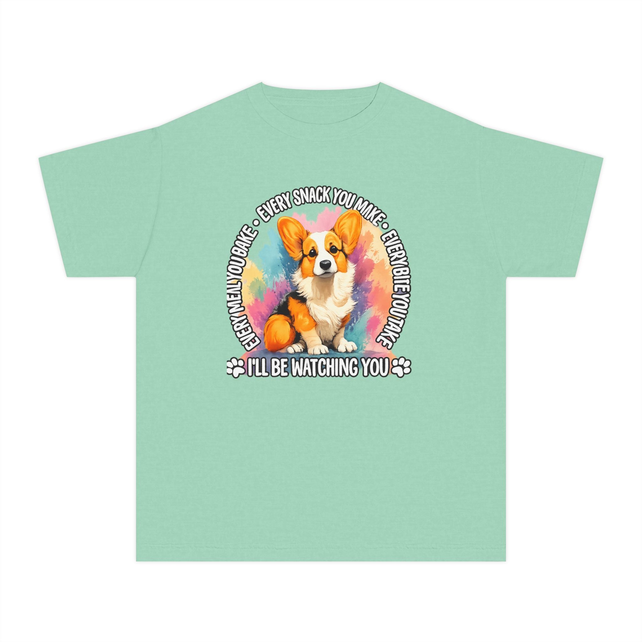 Corgi Snack Watch Youth Tee — "I'll Be Watching You" Cute Dog Graphic Shirt