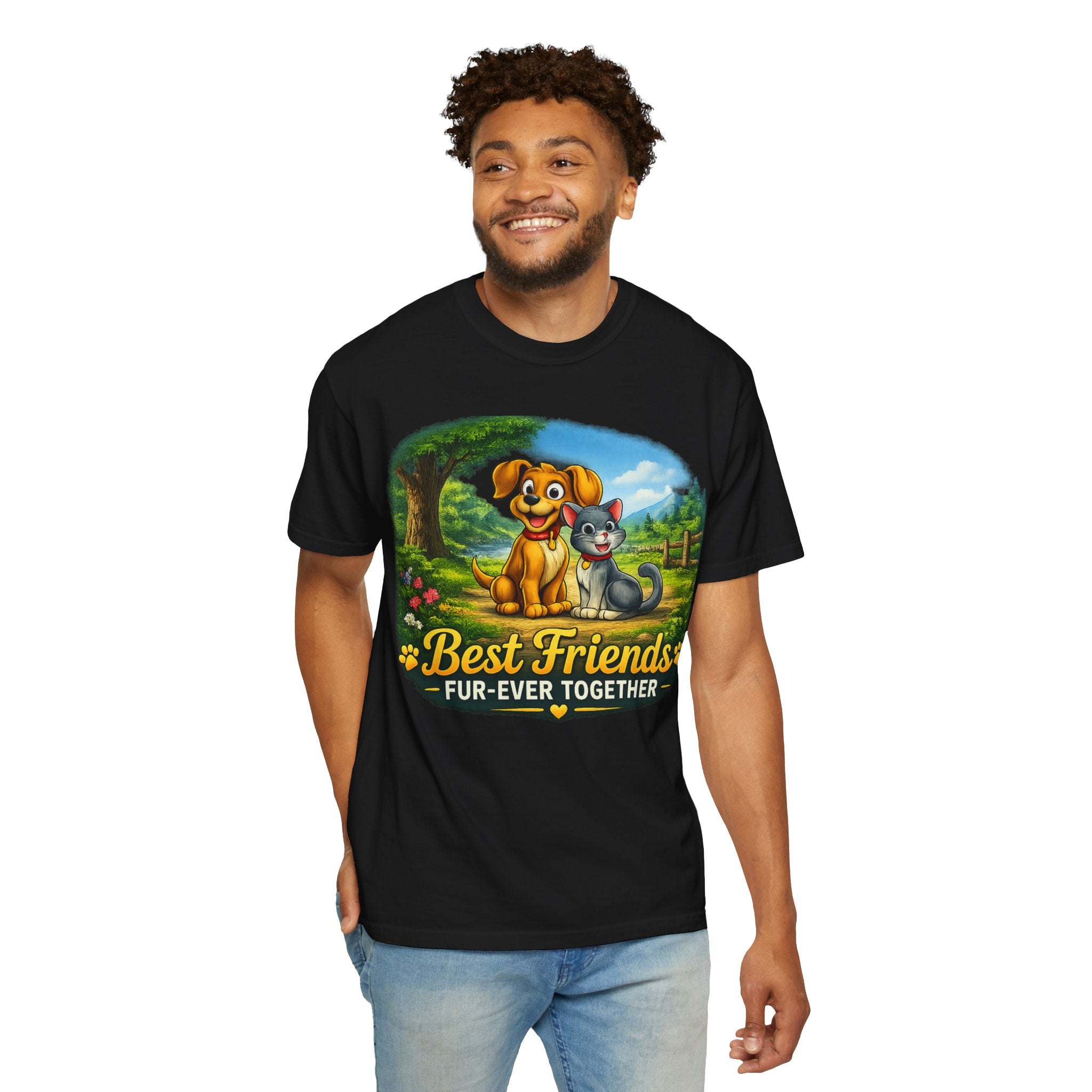 Best Friends T-Shirt — "Fur-Ever Together" Cute Dog & Cat Graphic Tee