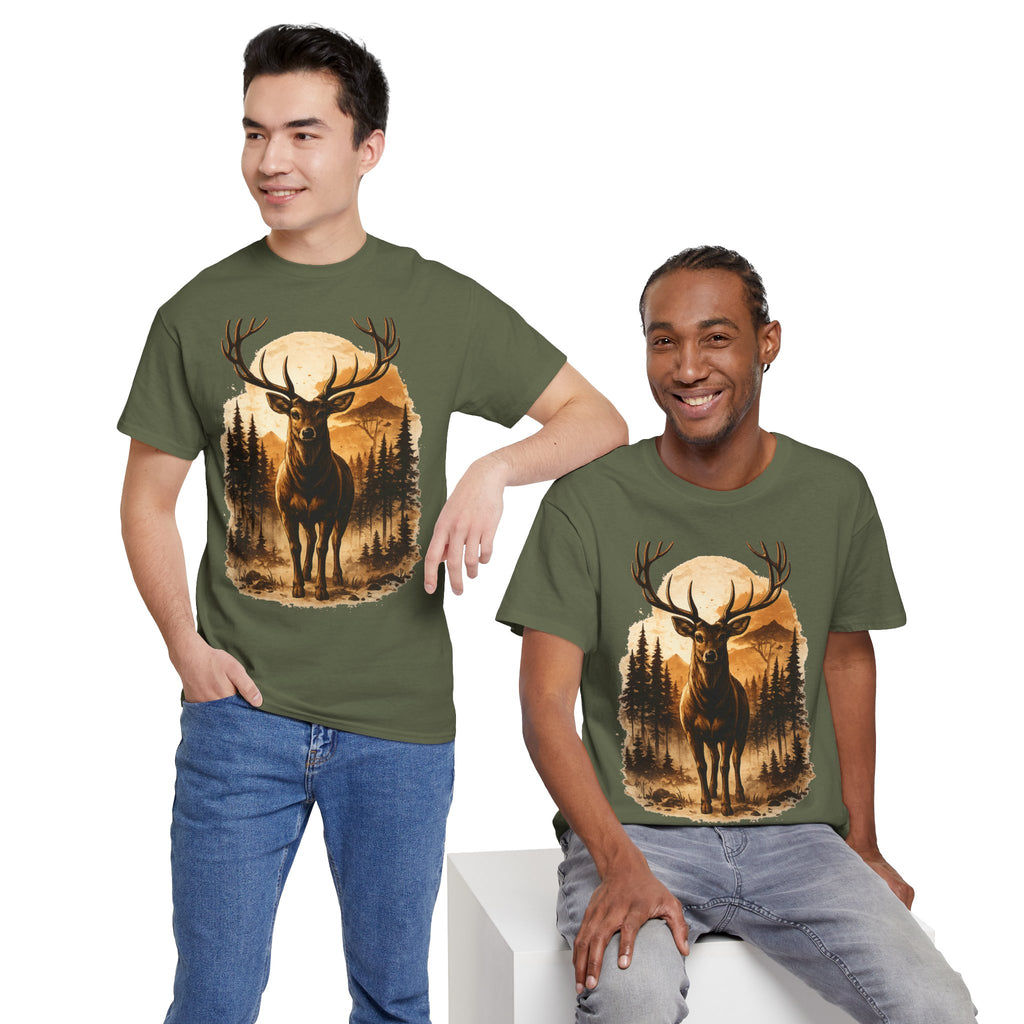 Deer Sunset Graphic Tee — Wilderness Stag Nature T-Shirt