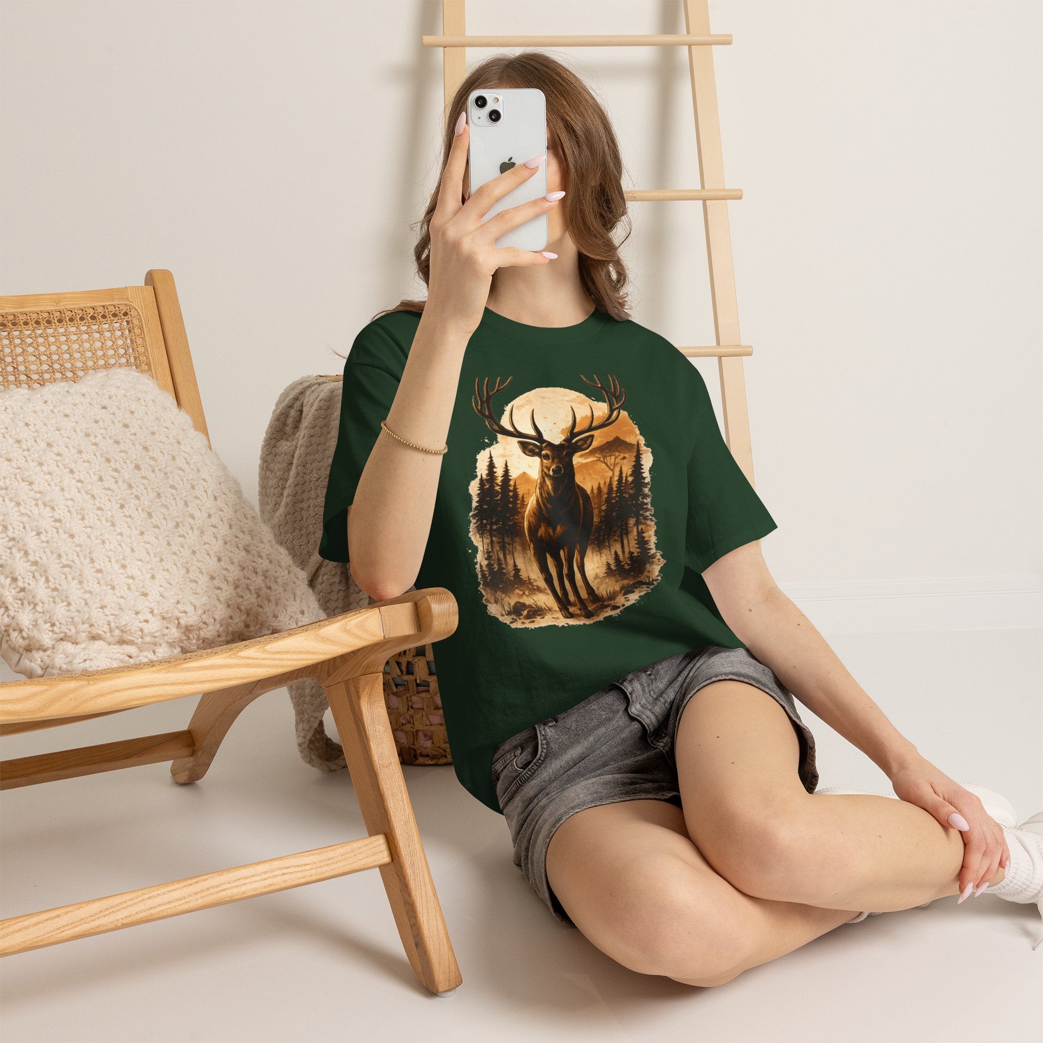 Deer Sunset Graphic Tee — Wilderness Stag Nature T-Shirt