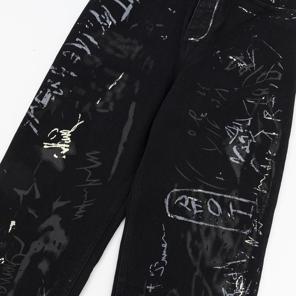 Graffiti washed denim jeans for men and women