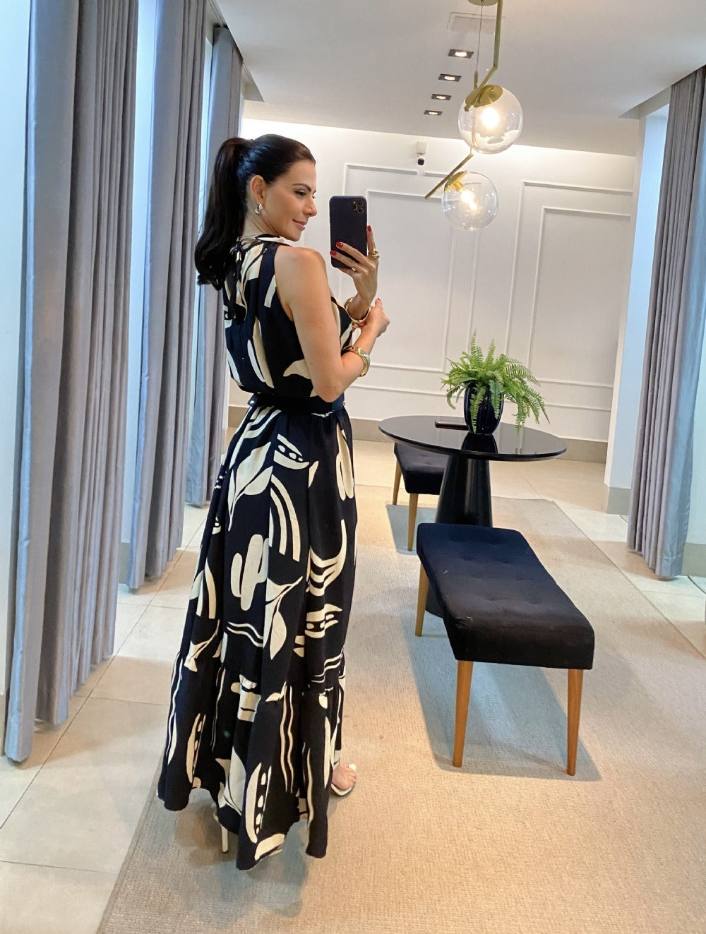New black and white printed camisole long skirt for women
