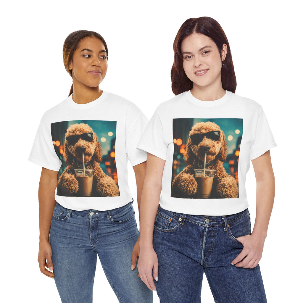 Dog with Coffee T-Shirt — Cool Poodle Drinking Iced Coffee Graphic Tee