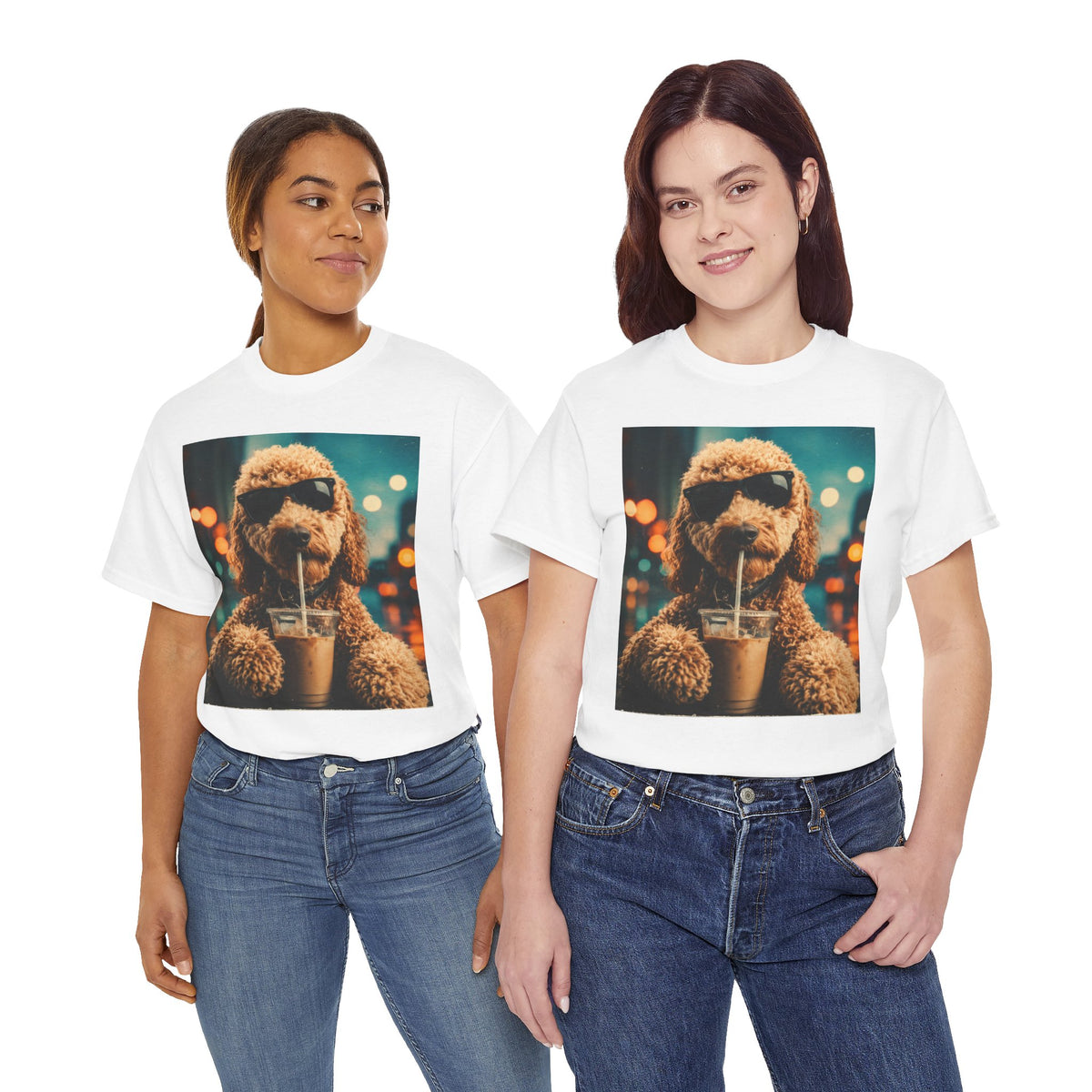 Dog with Coffee T-Shirt — Cool Poodle Drinking Iced Coffee Graphic Tee