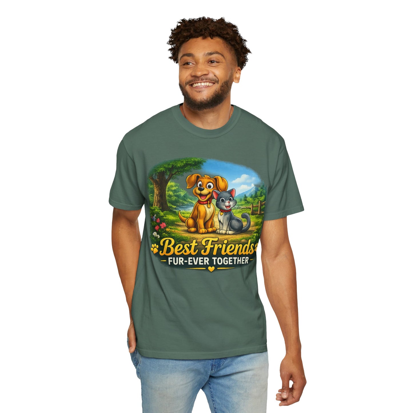 Best Friends T-Shirt — "Fur-Ever Together" Cute Dog & Cat Graphic Tee