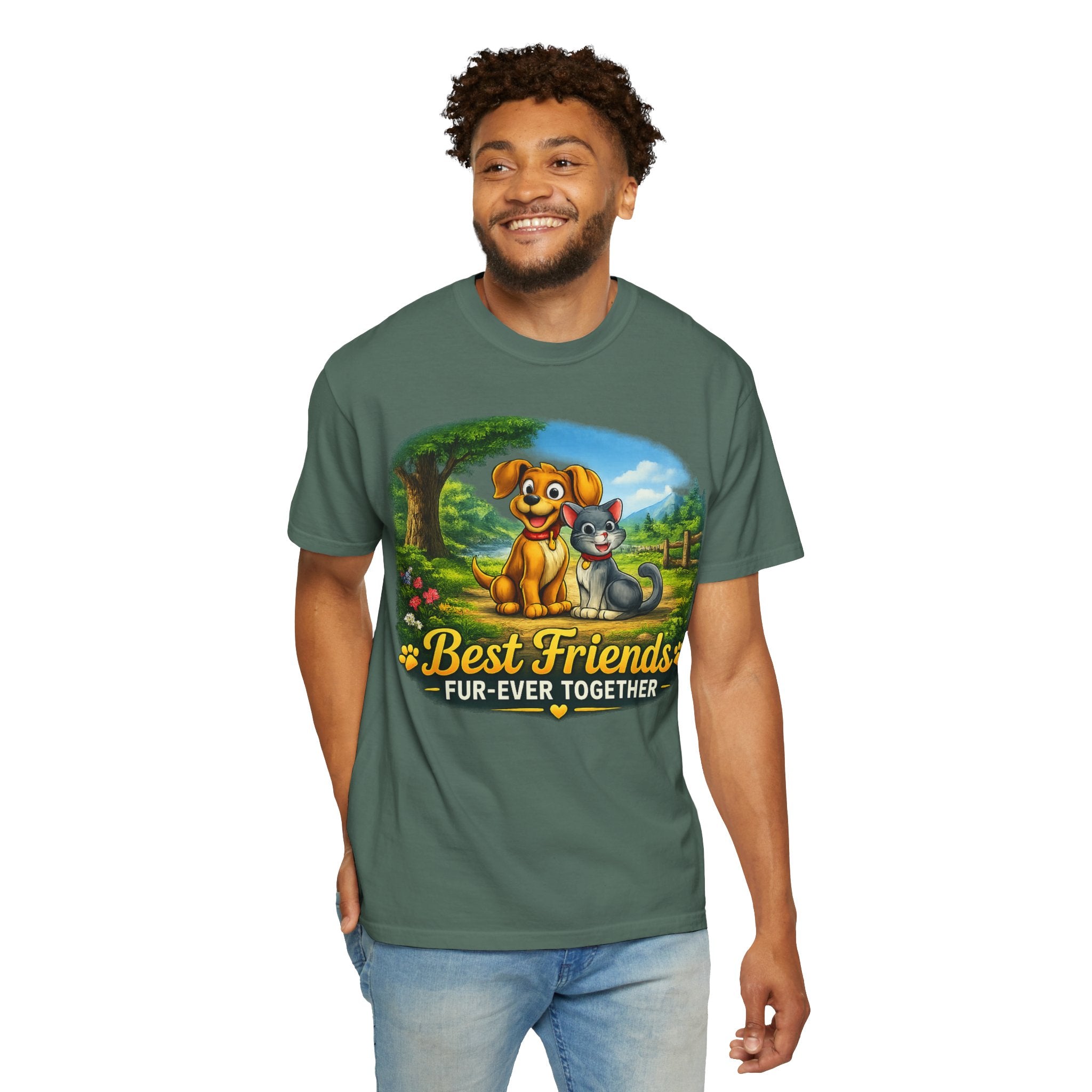Best Friends T-Shirt — "Fur-Ever Together" Cute Dog & Cat Graphic Tee