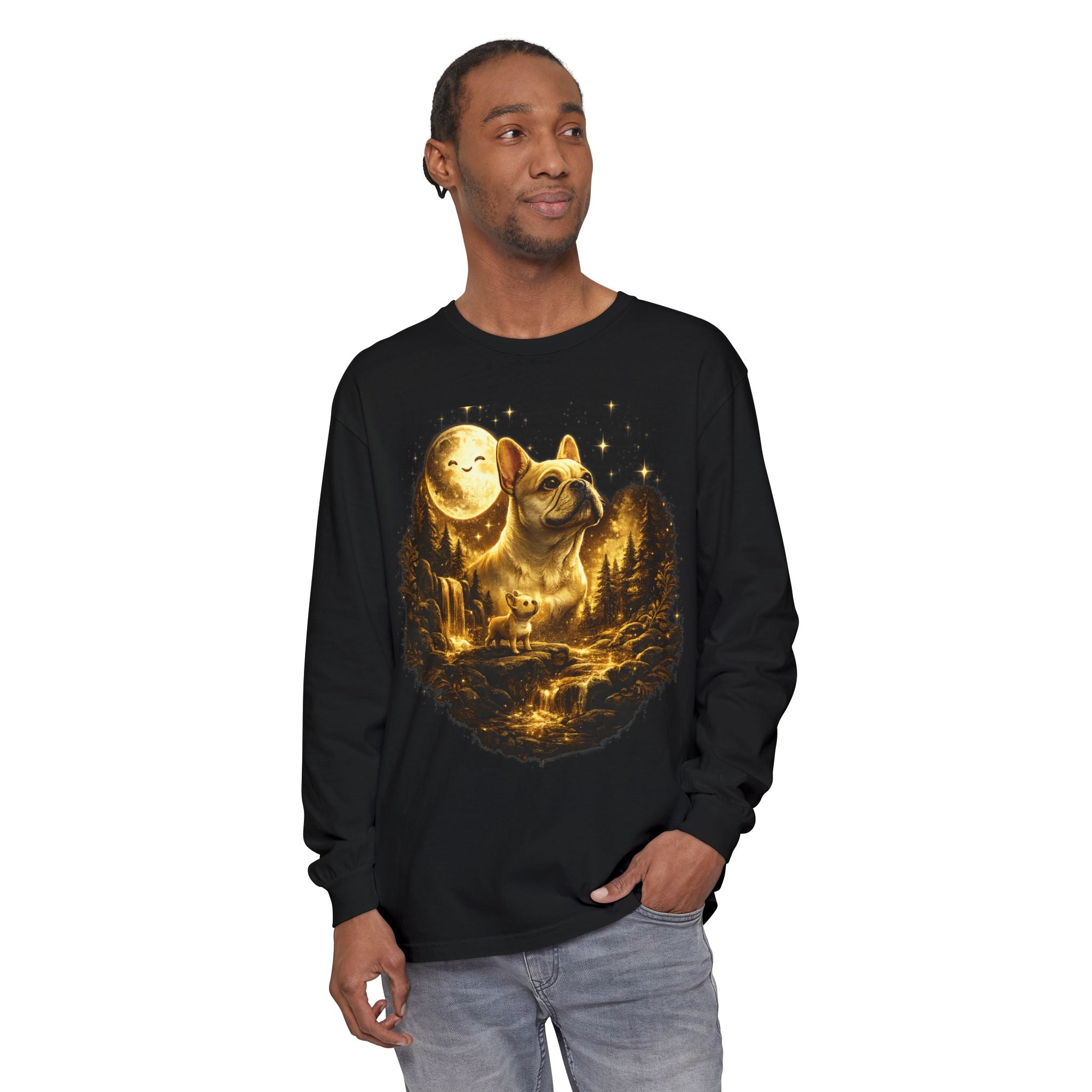 French Bulldog Moonlit Forest Long Sleeve Tee