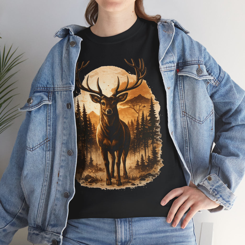 Deer Sunset Graphic Tee — Wilderness Stag Nature T-Shirt