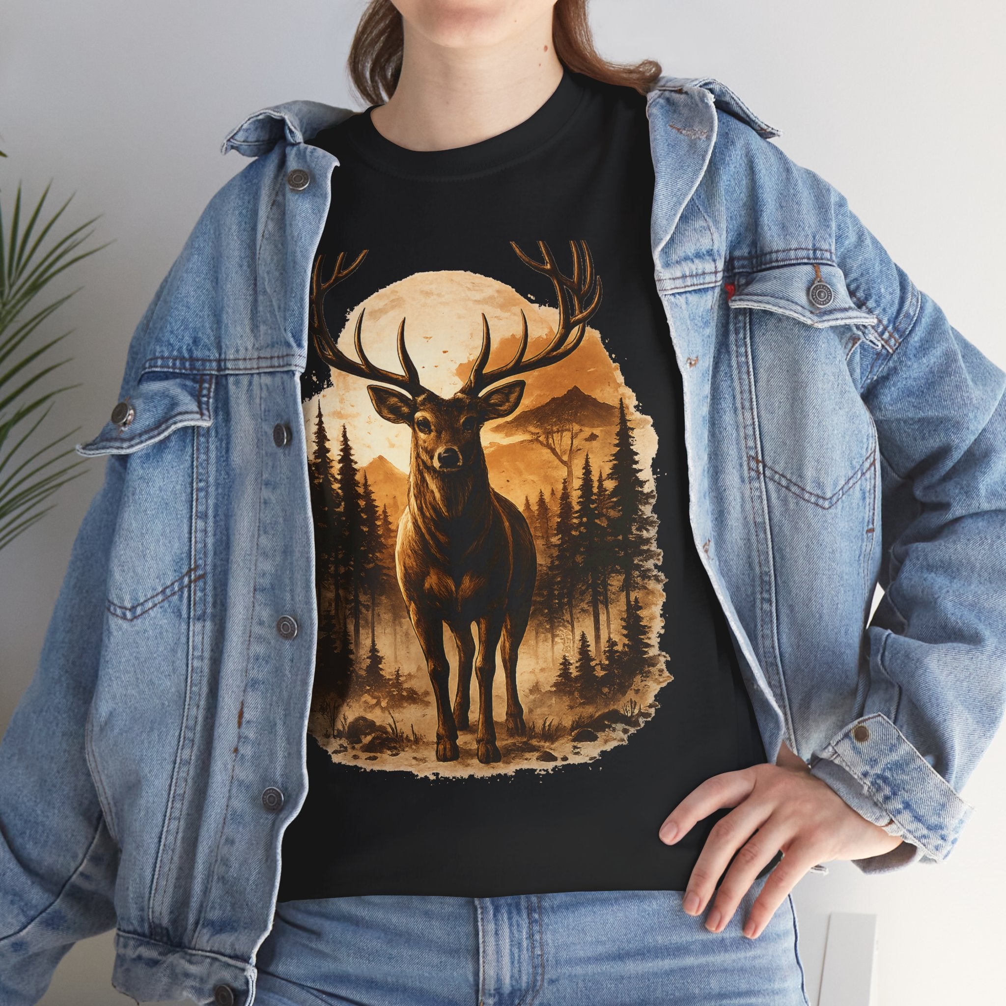 Deer Sunset Graphic Tee — Wilderness Stag Nature T-Shirt