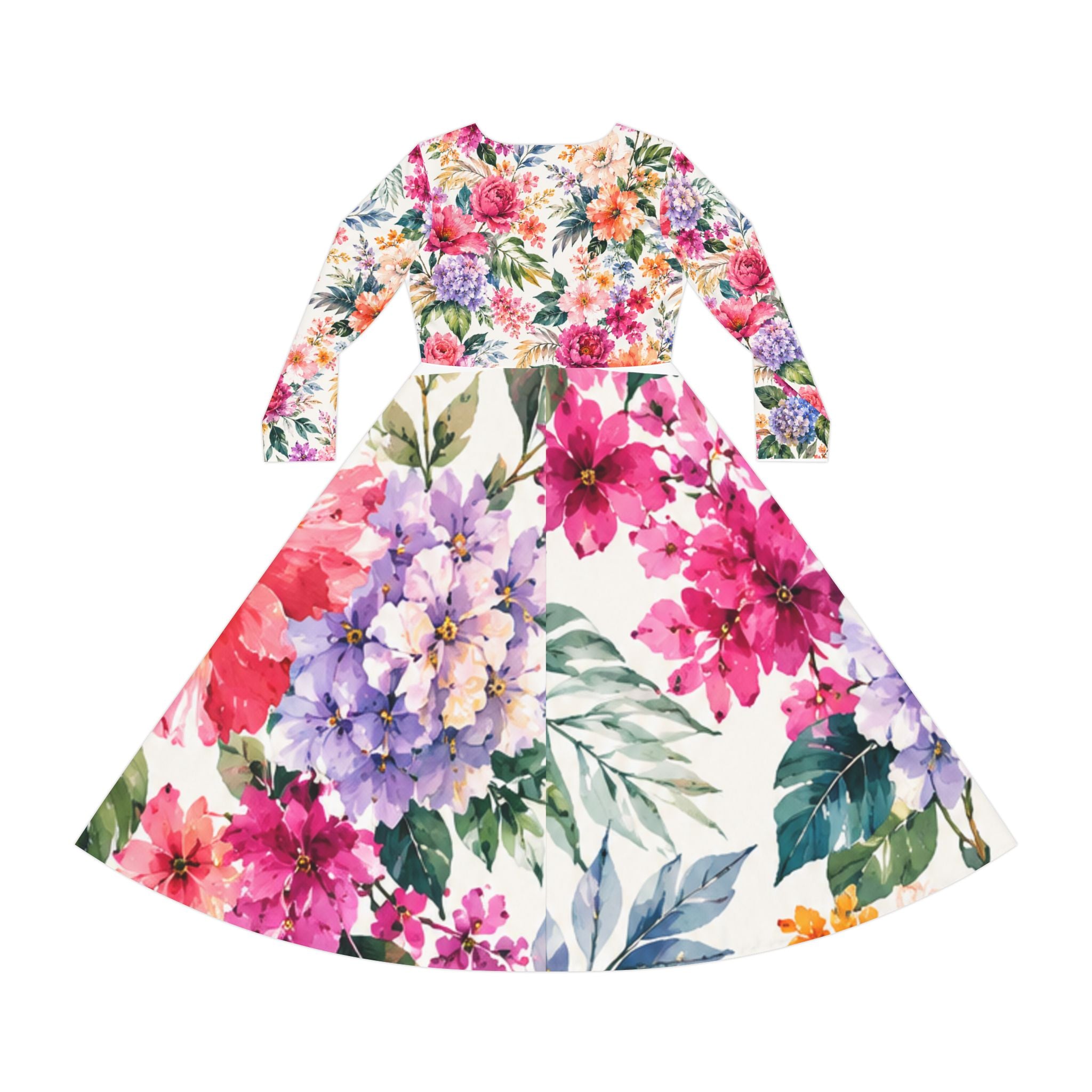 Floral Long-Sleeve Dance Dress — Vintage Watercolor Garden Print