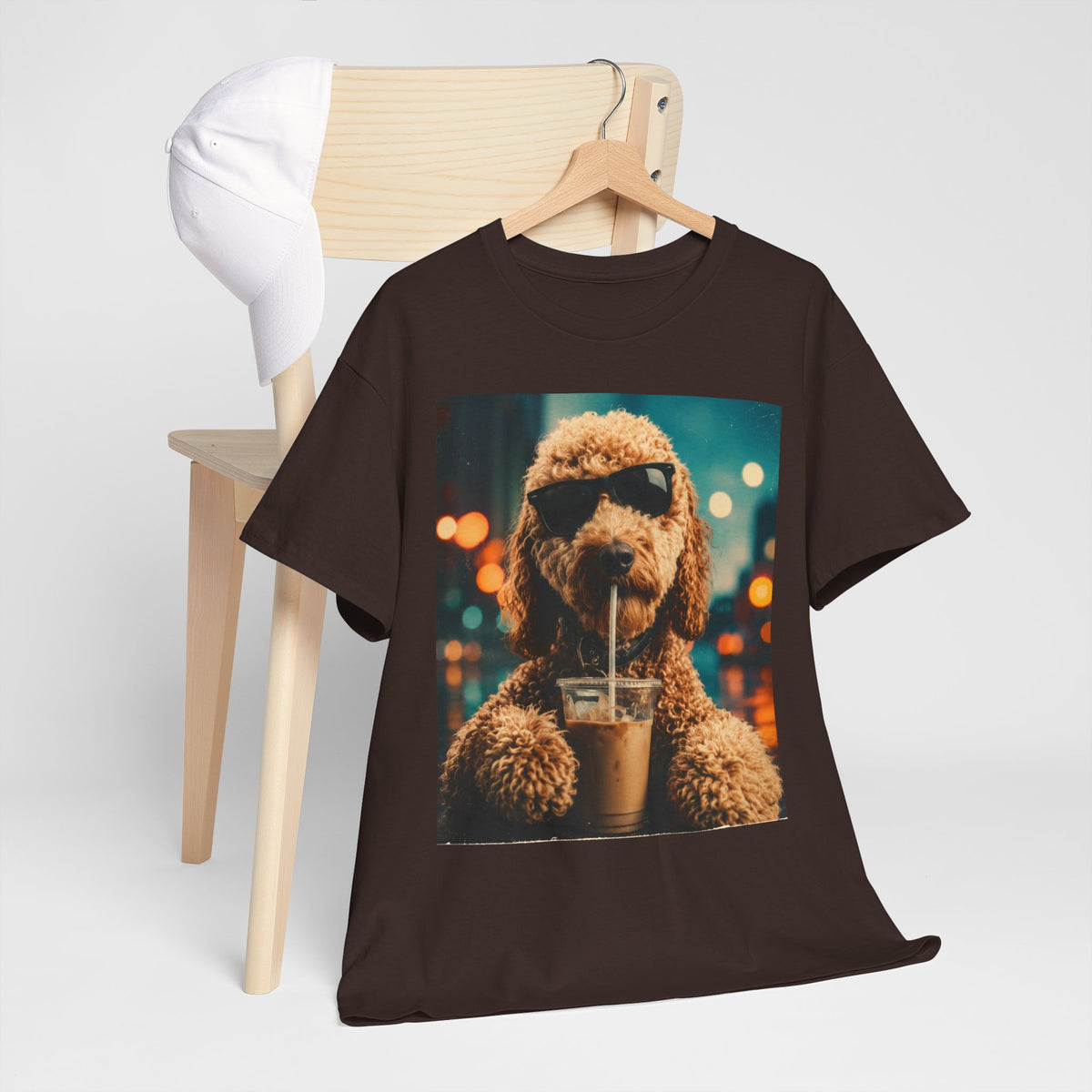 Dog with Coffee T-Shirt — Cool Poodle Drinking Iced Coffee Graphic Tee