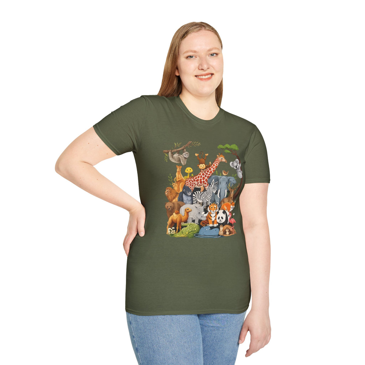 Safari Jungle Animals T-Shirt — Cute Giraffe, Zebra & Elephant Graphic Tee