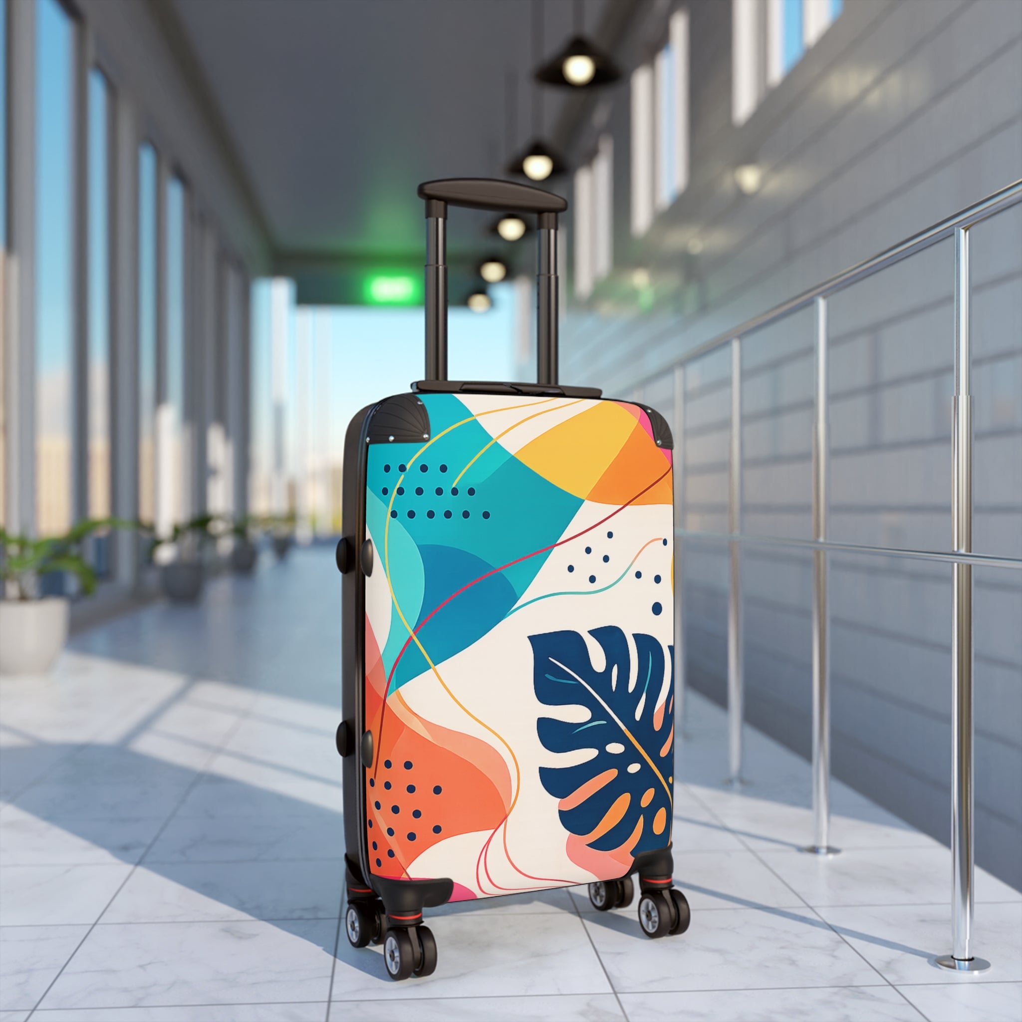 Tropical Abstract Carry-On Suitcase – Colorful Leaf Print Travel Luggage