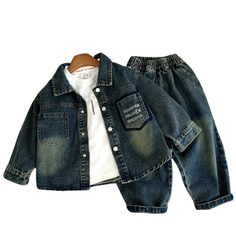 Two piece set of children's and baby's denim clothing