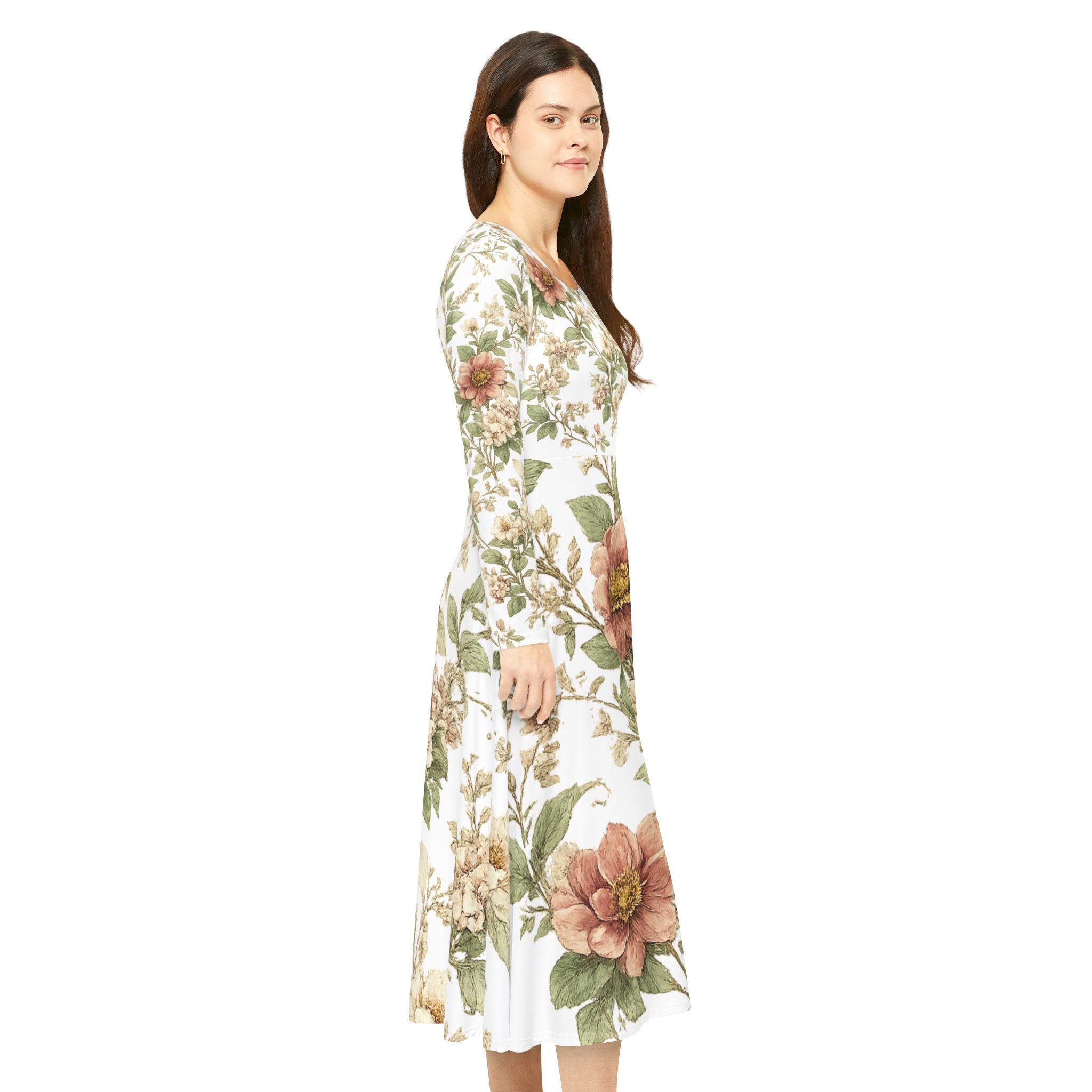 Floral Vintage Maxi Dress — Long Sleeve AOP Women's Dance Dress