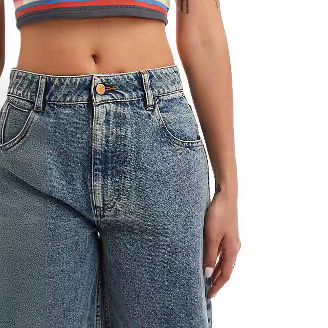 Loose and non elastic casual jeans for women