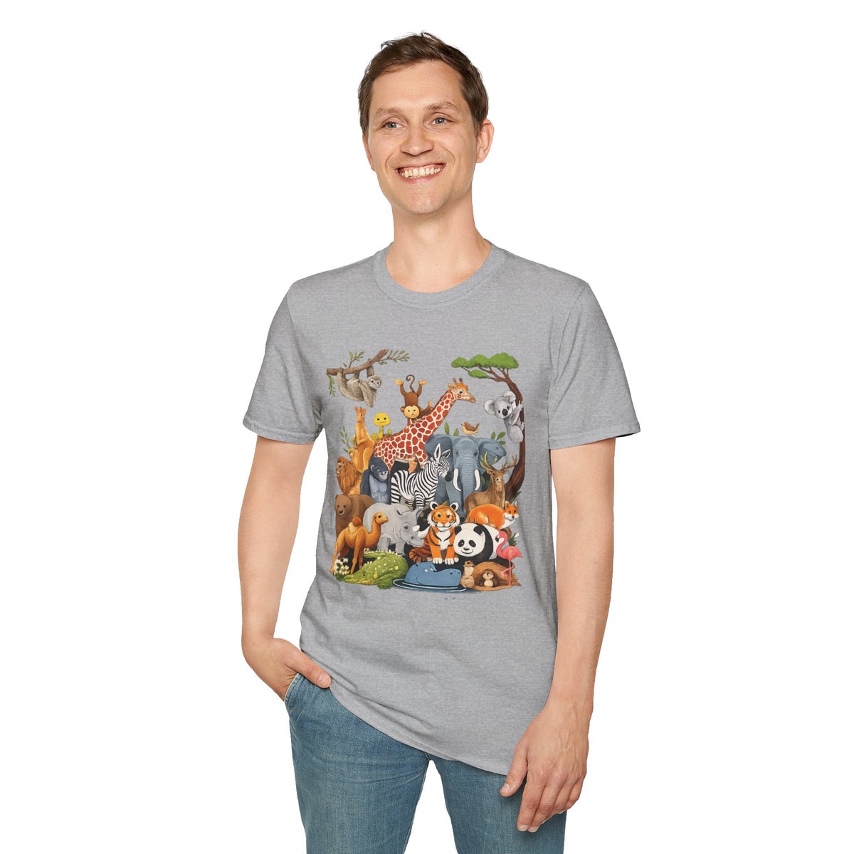 Safari Jungle Animals T-Shirt — Cute Giraffe, Zebra & Elephant Graphic Tee