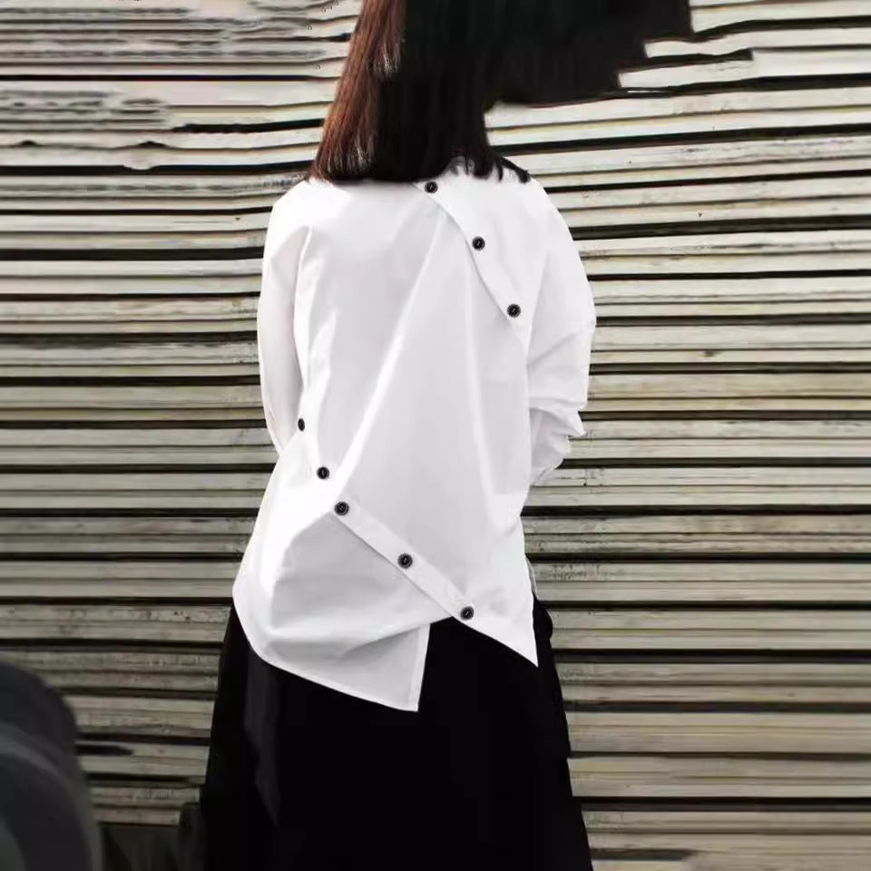 European and American women's fashion personalized button asymmetrical women's shirt long sleeved casual sloping collar top