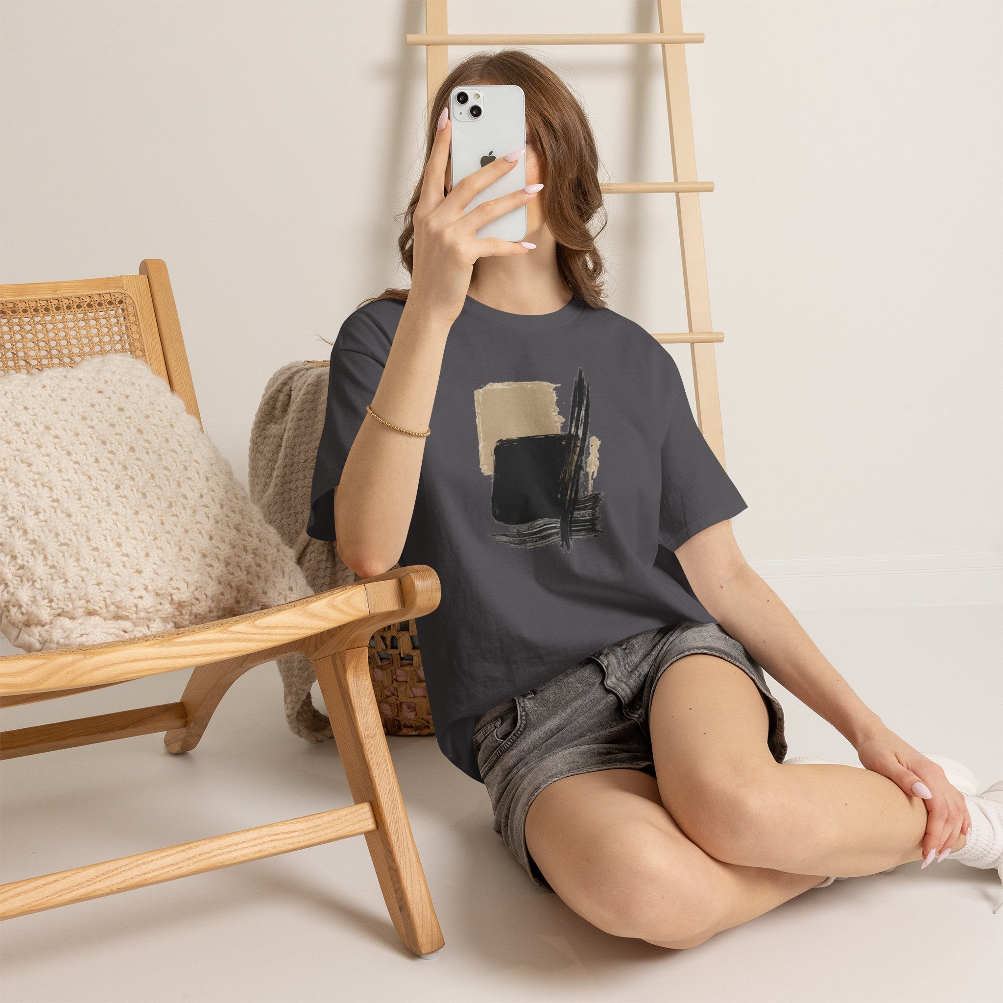 Abstract Brushstroke Tee — Minimal Neutral Art Graphic T-Shirt