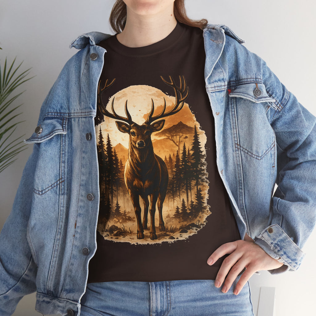 Deer Sunset Graphic Tee — Wilderness Stag Nature T-Shirt