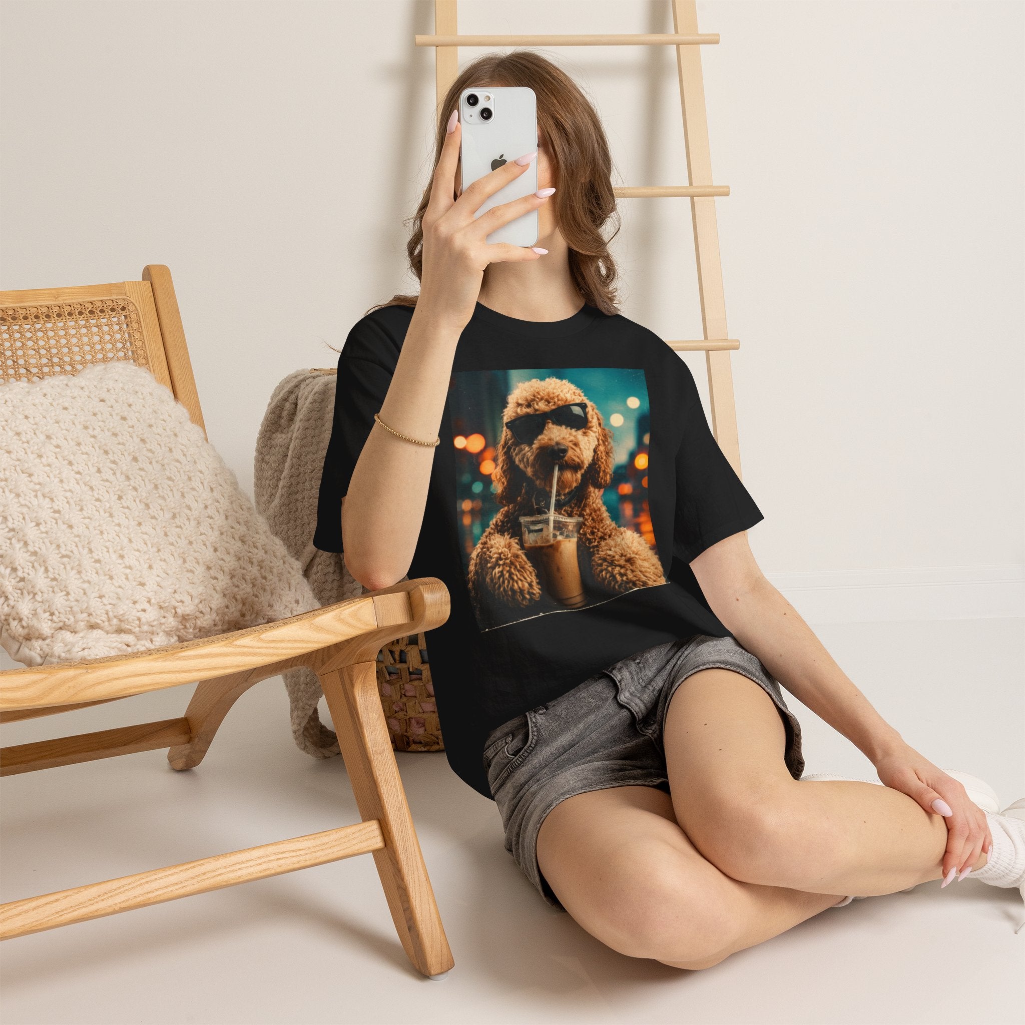 Dog with Coffee T-Shirt — Cool Poodle Drinking Iced Coffee Graphic Tee