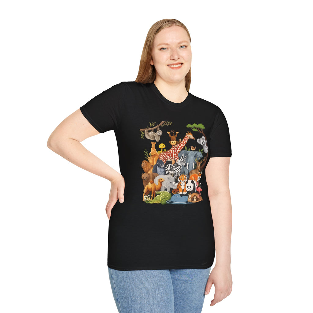 Safari Jungle Animals T-Shirt — Cute Giraffe, Zebra & Elephant Graphic Tee