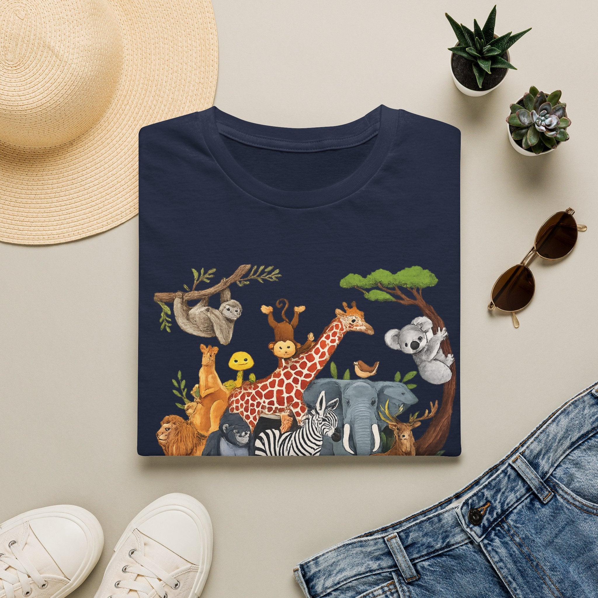 Safari Jungle Animals T-Shirt — Cute Giraffe, Zebra & Elephant Graphic Tee