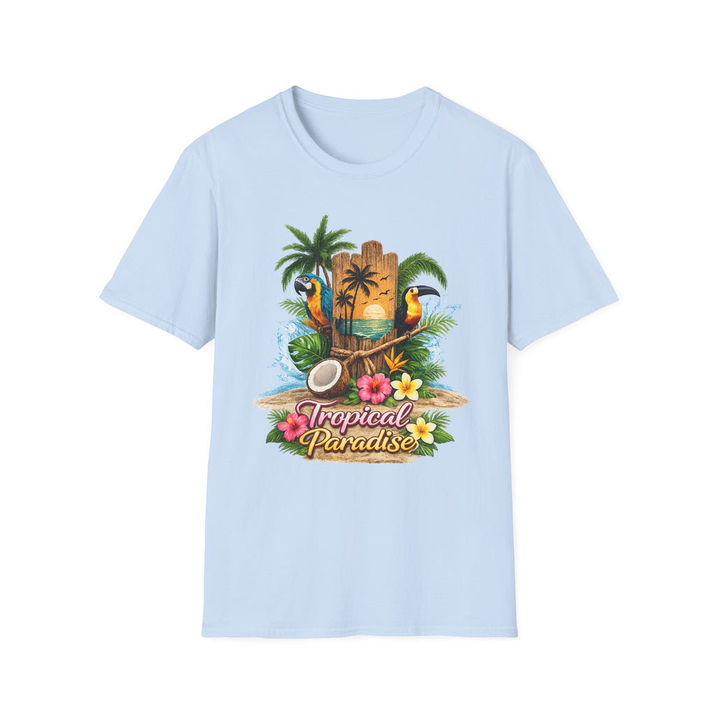 T-Shirt — Tropical Paradise Parrots Beach Graphic Tee