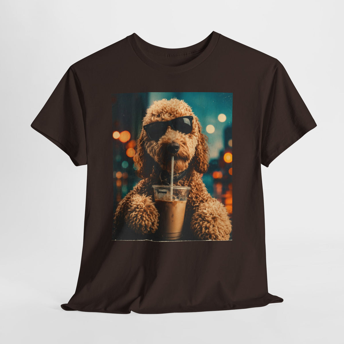 Dog with Coffee T-Shirt — Cool Poodle Drinking Iced Coffee Graphic Tee