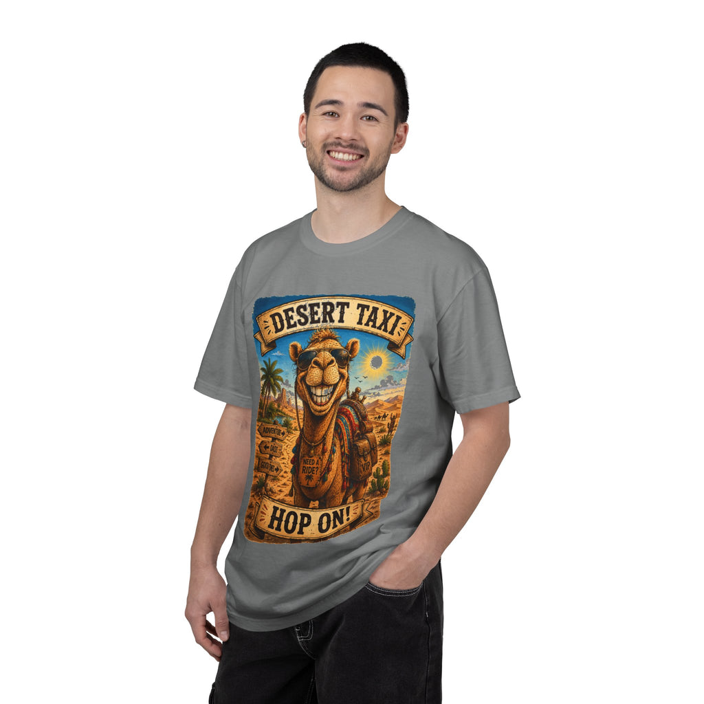 Desert Taxi Camel T-Shirt — 'Hop On!' Retro Desert Travel Tee