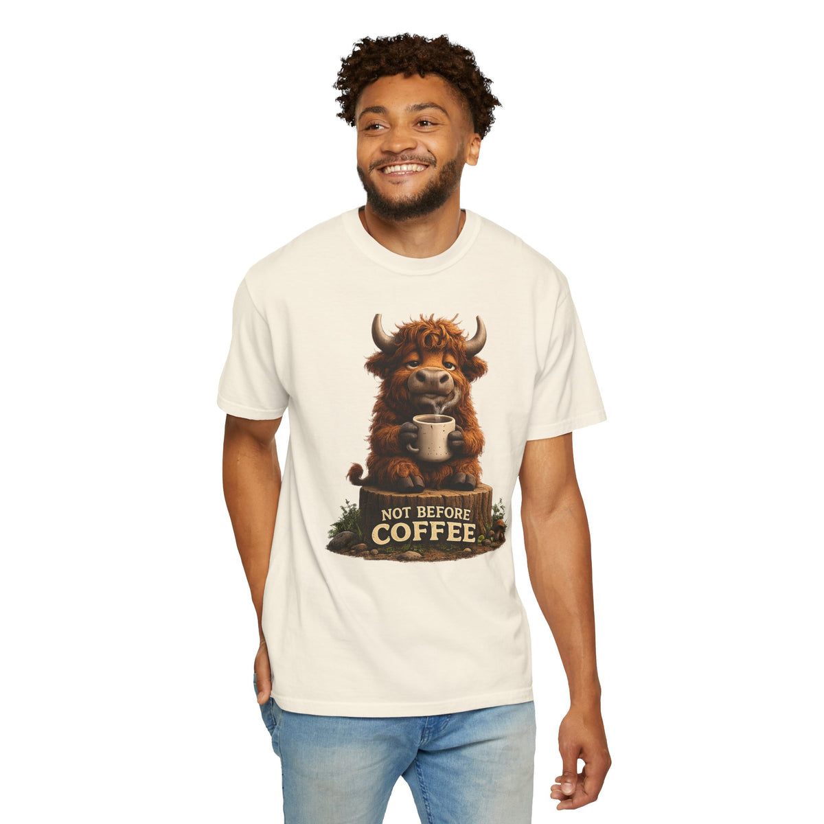 T-Shirt — Cute Highland Cow 'Not Before Coffee' Graphic Tee